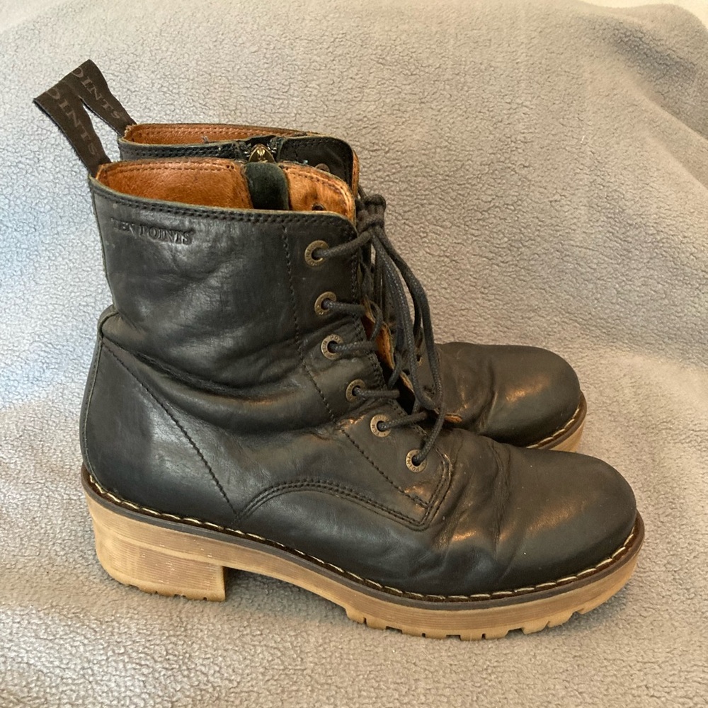 Ten Points Pandora Black Leather Lace Up Combat Boots Size 38 US 7.5